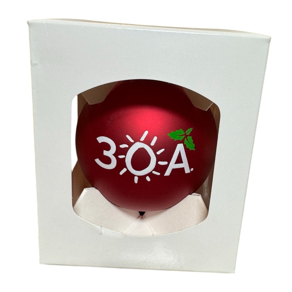 30A Beaches Of 30A Grayton Beach Seaside Glass Ball Christmas Ornament Red